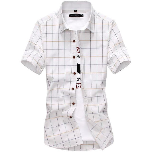 Ancient Energy men's cotton short sleeve shirt with button collar, showcasing a casual, breathable design in natural fabric.