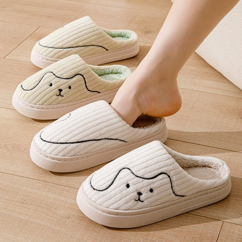 Cozy striped cat slippers for couples by Ancient Energy, indoor non-slip plush house shoes with warm, soft lining.