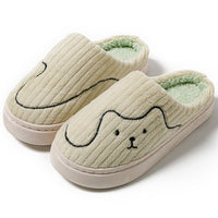 Pair of cozy striped cat slippers for couples, warm plush indoor house shoes with non-slip soles by Ancient Energy.