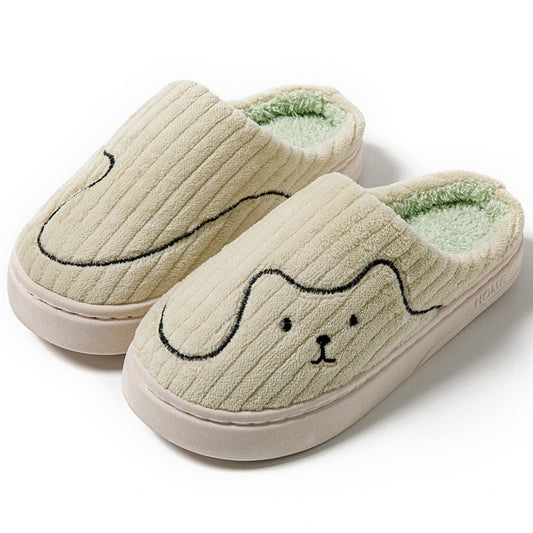 Pair of cozy striped cat slippers for couples, warm plush indoor house shoes with non-slip soles by Ancient Energy.