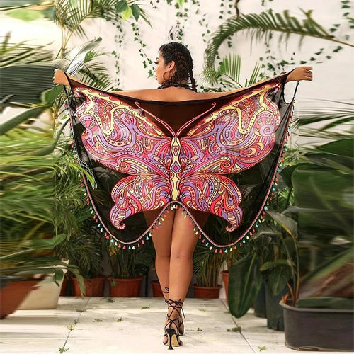 Ancient Energy butterfly cloak blouse featuring a seaside design, European and American style, lightweight and elegant for casual wear.