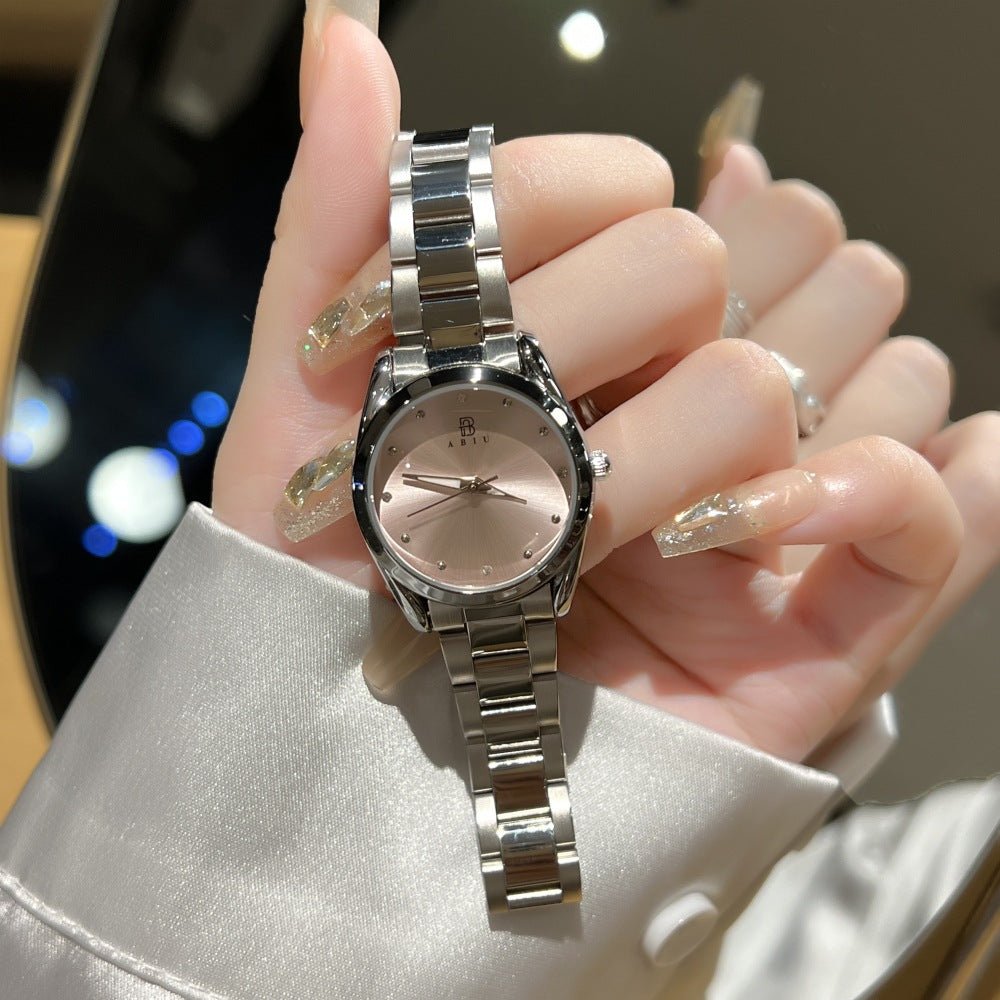 Elegant ladies' steel-band wristwatch by Ancient Energy featuring a sleek design and detailed watch face.
