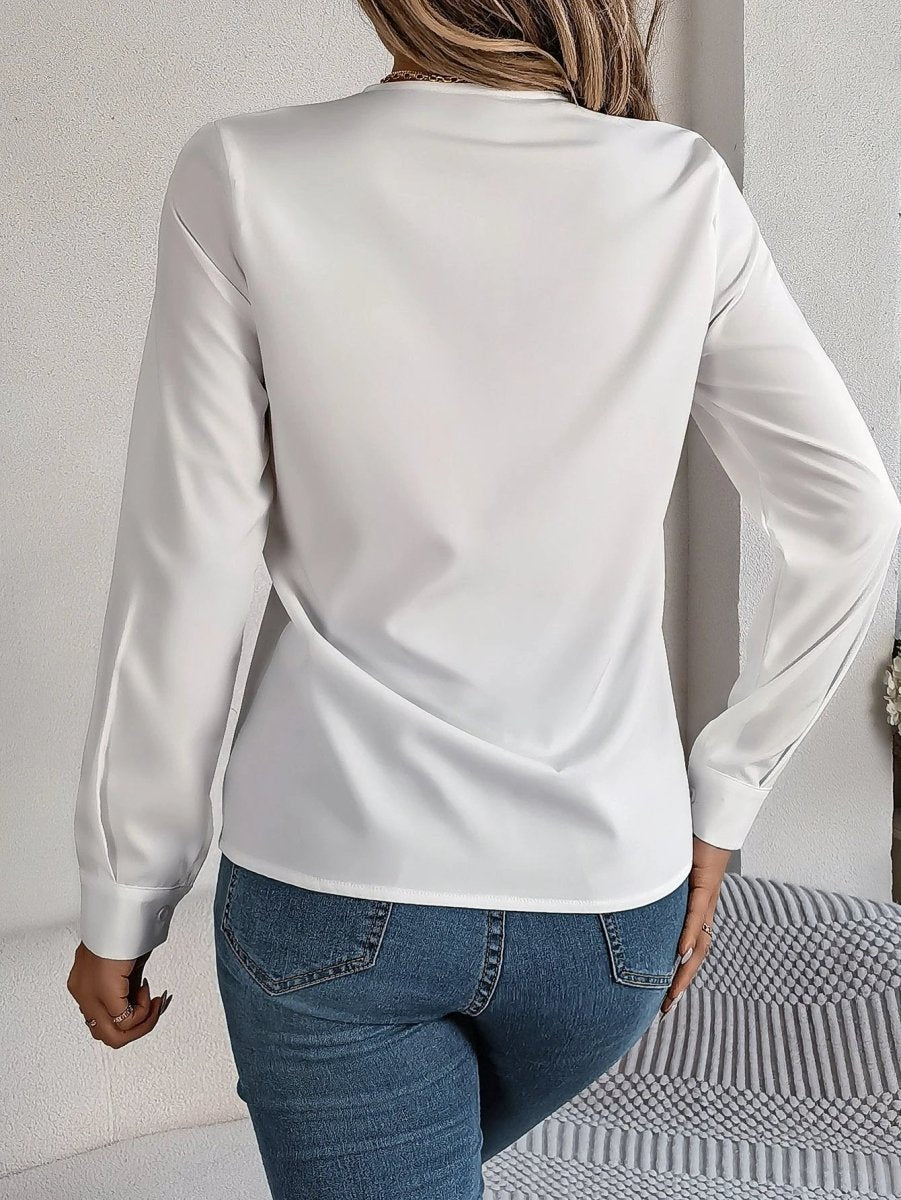 Ancient Energy women's V-neck long sleeve blouse, solid color, suitable for office or casual wear, stylish and comfortable.