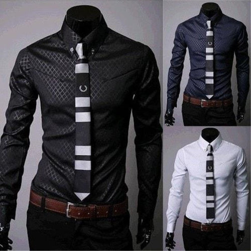 Men's fitted shirt by Ancient Energy featuring a classic plaid and stripes pattern, shown in a stylish design.