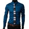 Ancient Energy men's fitted shirt with a stylish plaid and stripe pattern, showcasing a modern designer casual look.