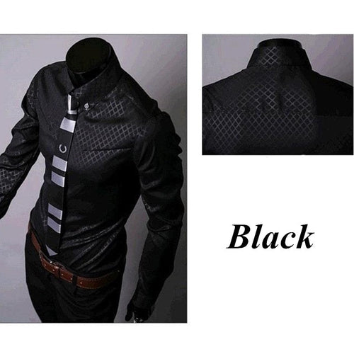 Men's fitted designer shirt with plaid and stripe pattern by Ancient Energy, showcasing a stylish casual shirt.