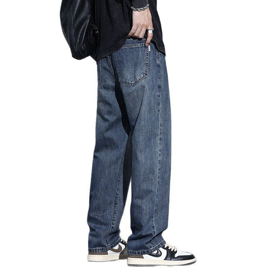 Fleece-lined American-style retro men's straight-leg high street pants by Ancient Energy, featuring classic design and comfortable fit.