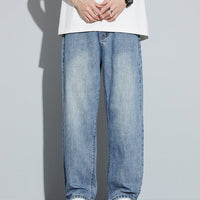 Fleece-lined American style retro men's straight leg high street pants by Ancient Energy, showing the beige fabric and classic fit.