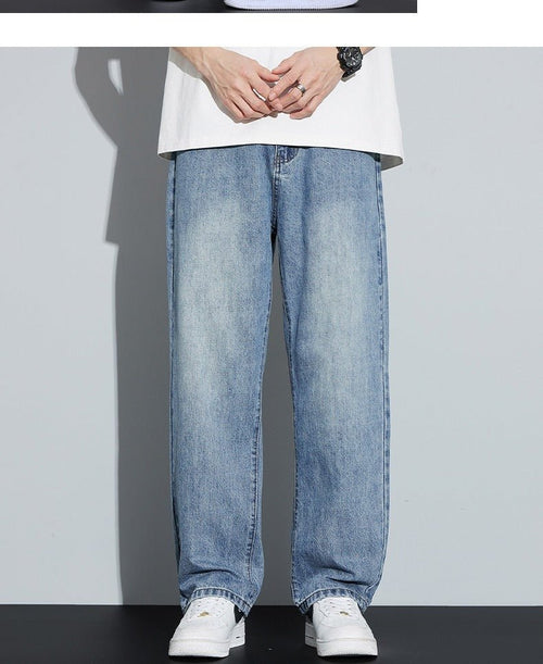 Fleece-lined American style retro men's straight leg high street pants by Ancient Energy, showing the beige fabric and classic fit.
