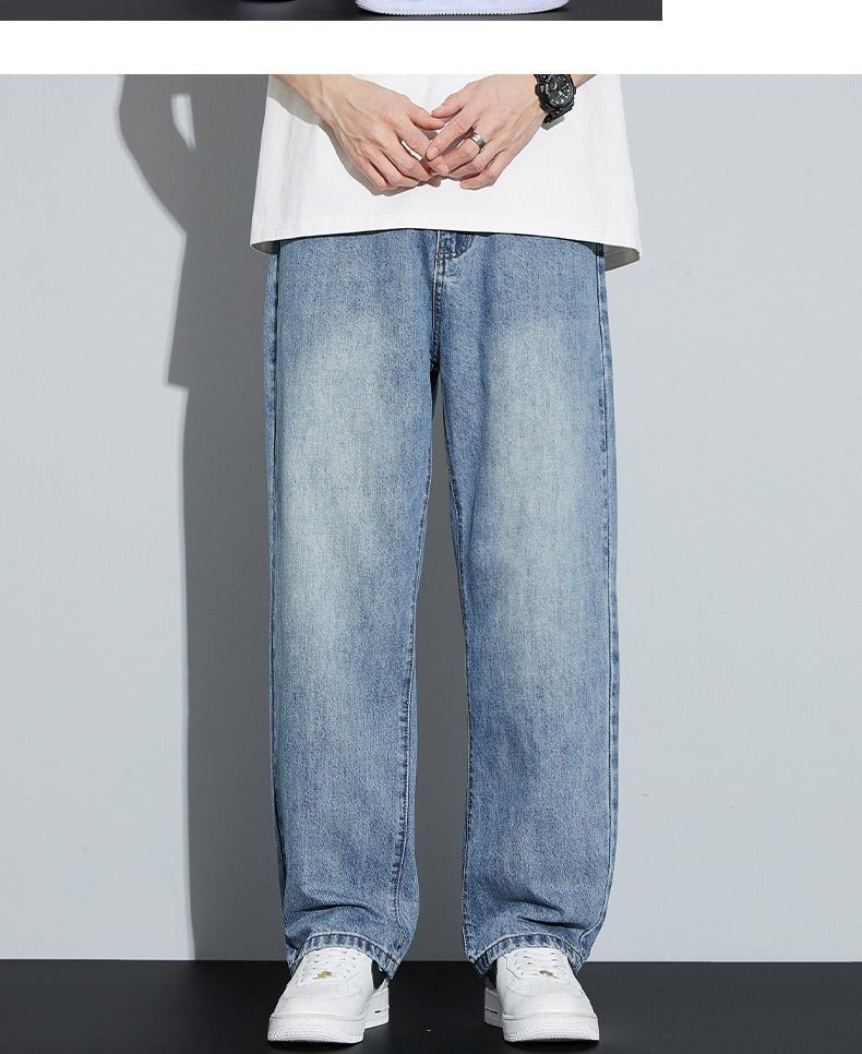 Fleece-lined American style retro men's straight leg high street pants by Ancient Energy, showing the beige fabric and classic fit.