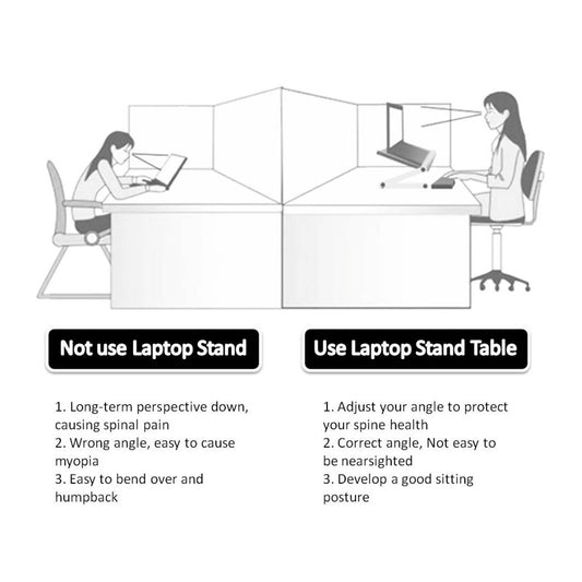 Ancient Energy foldable ergonomic laptop stand and tablet holder on a desk, adjustable and portable for comfortable working.