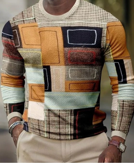 Ancient Energy men's 3D pullover casual long sleeve T-shirt featuring a modern design and comfortable fit.