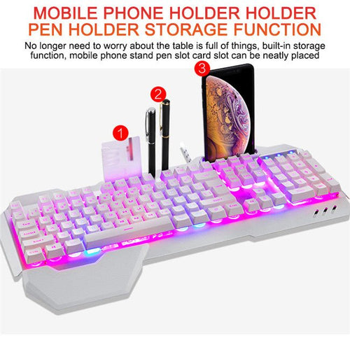 Ancient Energy gaming wired mechanical keyboard with black keys and RGB backlighting on a desk.