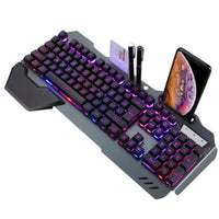 Ancient Energy gaming wired mechanical keyboard with black keys and RGB backlit keys on a desk setup.