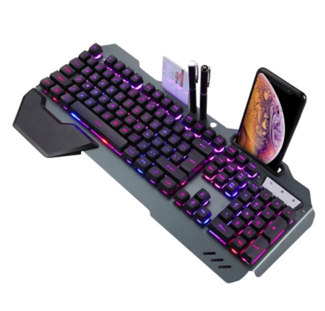 Ancient Energy gaming wired mechanical keyboard with black keys and RGB backlit keys on a desk setup.