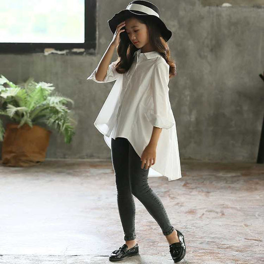 Girls' Big Kids loose Korean style tops with swallowtail design from Ancient Energy, featuring fashionable, comfortable shirts.