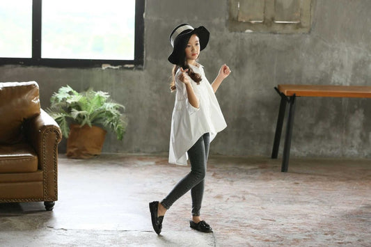 Girls' big kids loose Korean style tops with swallowtail design, featuring fashionable, comfortable shirts by Ancient Energy.