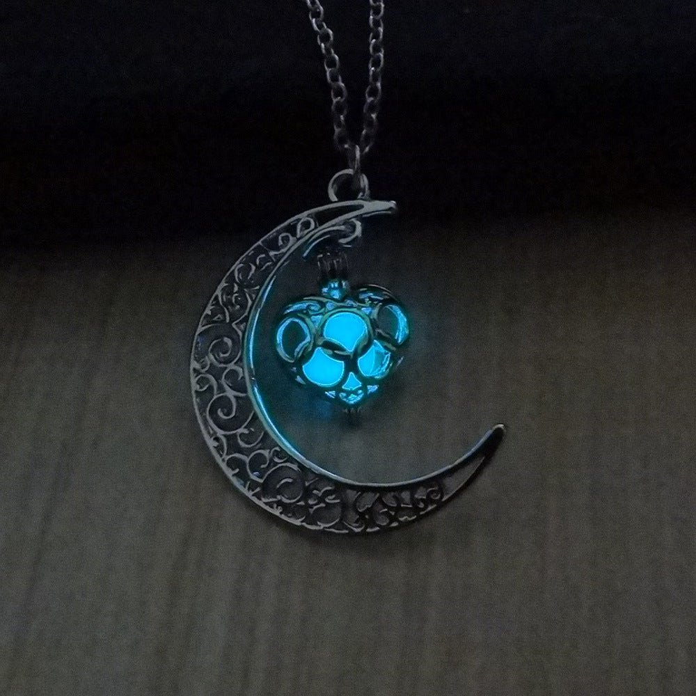 Silver plated glowing pendant necklace with chain from Ancient Energy, showcasing a luminous, stylish jewelry piece.