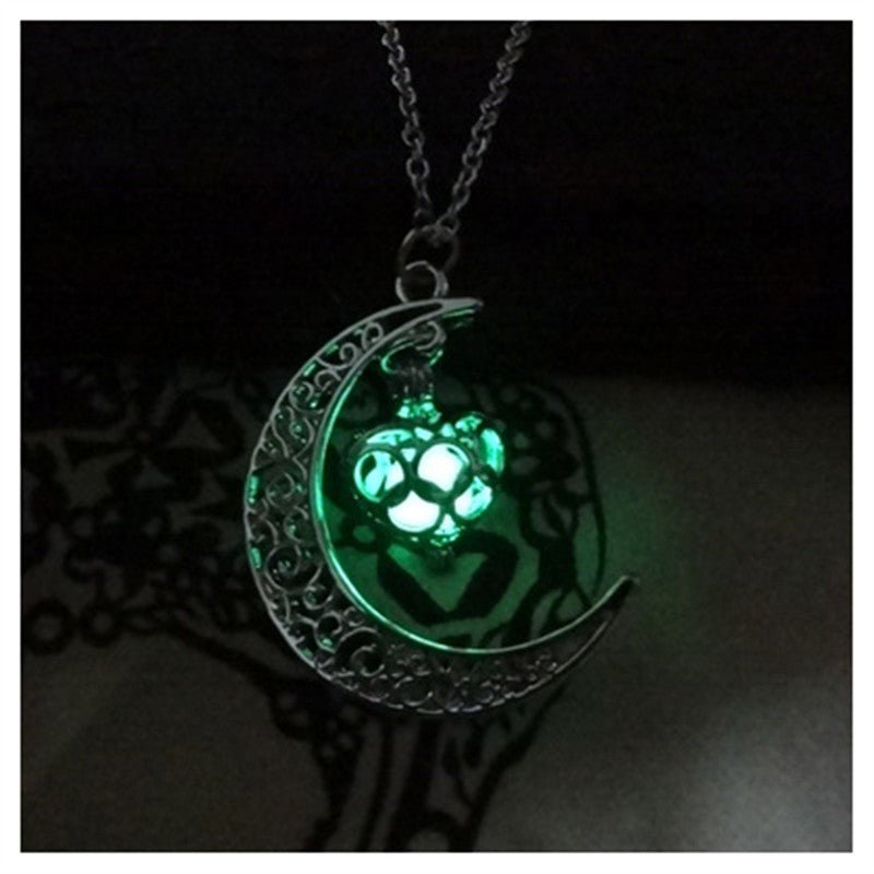Silver plated glowing pendant necklace with chain, featuring a luminous pendant from Ancient Energy.