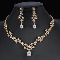 Golden zircon bridal jewelry set including a necklace and earrings by Ancient Energy, perfect for wedding or special occasions.
