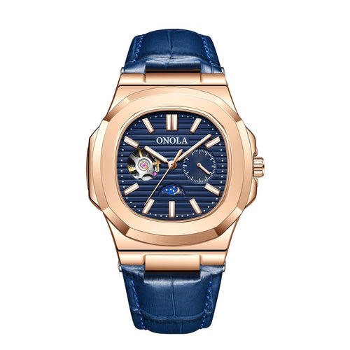 Ancient Energy mechanical watch with sun, moon, and stars design, waterproof leather strap and classic analog display.