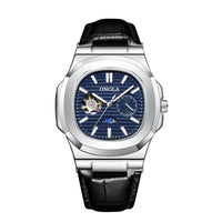 Ancient Energy mechanical watch with sun, moon, and stars design, waterproof leather strap and detailed dial.