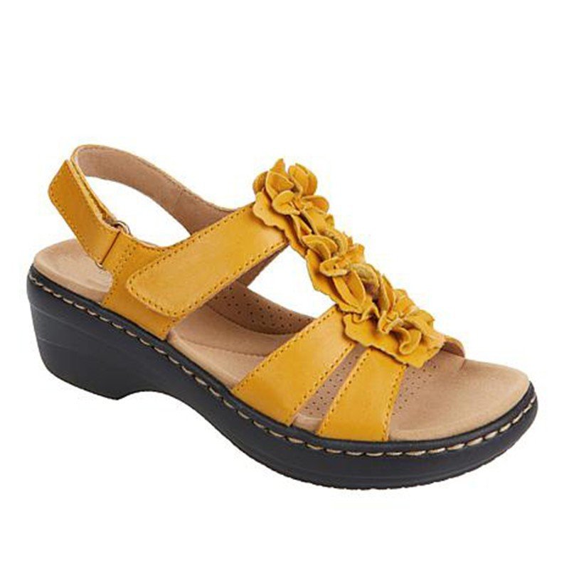 Ancient Energy women's large size 43 casual sandals with hollow wedge heel and fish mouth design, open-toe style.