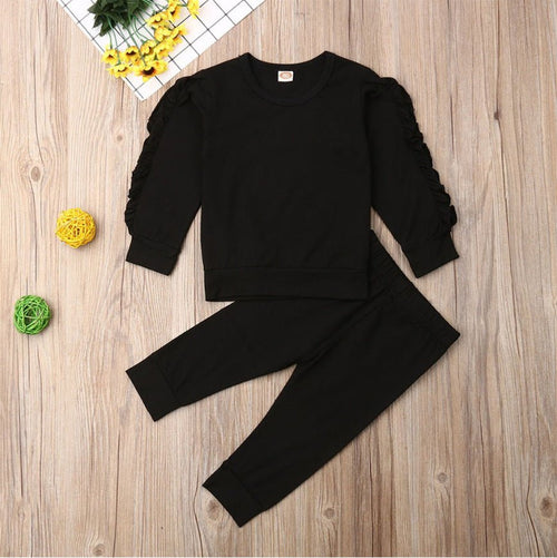 Ancient Energy infant baby ruffles jumper and long sleeve solid fall outfit set for boys and girls, 2-piece autumn clothing.
