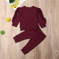 Ancient Energy infant baby ruffles jumper and long sleeve solid fall outfit set for boys and girls, 2-piece fall clothing set.