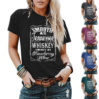 Ladies blouse by Ancient Energy featuring letter printing, round neck, short sleeves, casual T-shirt for women.