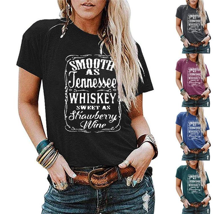 Ladies blouse by Ancient Energy featuring letter printing, round neck, short sleeves, casual T-shirt for women.