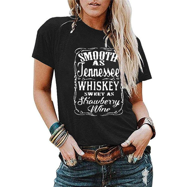 Ancient Energy ladies blouse featuring letter printing, round neck, short sleeves, casual T-shirt for women.