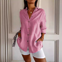 Women's lapel long sleeve shirt by Ancient Energy, featuring a single-breasted design and pleated details, perfect for stylish office wear.