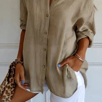 Women's lapel long sleeve shirt by Ancient Energy, featuring a single-breasted design and pleated details, stylish shirt tops.