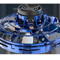 LED UFO flying helicopter spinner toy from Ancient Energy, featuring colorful lights and spinning propellers for kids' entertainment.