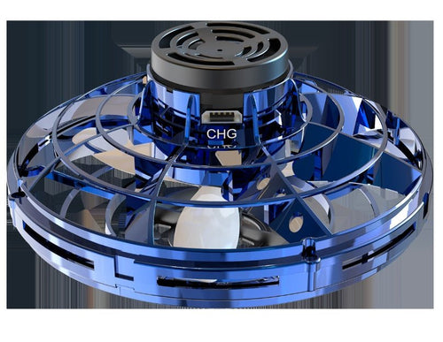 LED UFO flying helicopter spinner toy from Ancient Energy, featuring colorful lights and spinning propellers for kids' entertainment.