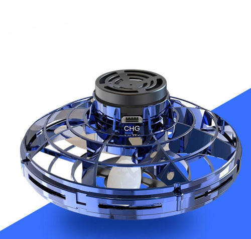 Ancient Energy LED UFO flying helicopter spinner toy for kids, featuring colorful lights and spinning motion.