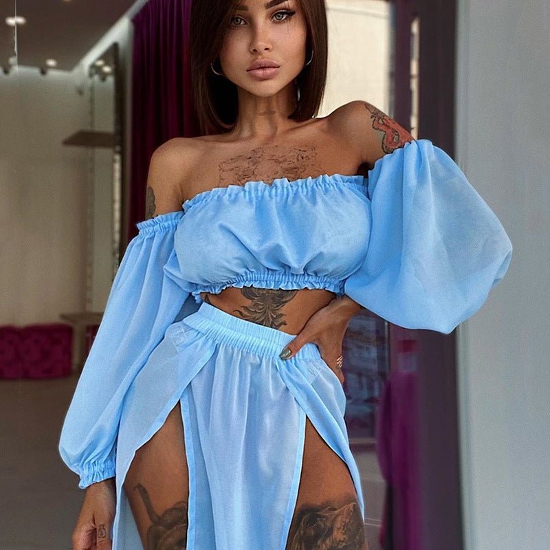 Ancient Energy long sleeve beach dress two-piece solid color, lightweight and comfortable for summer beachwear.