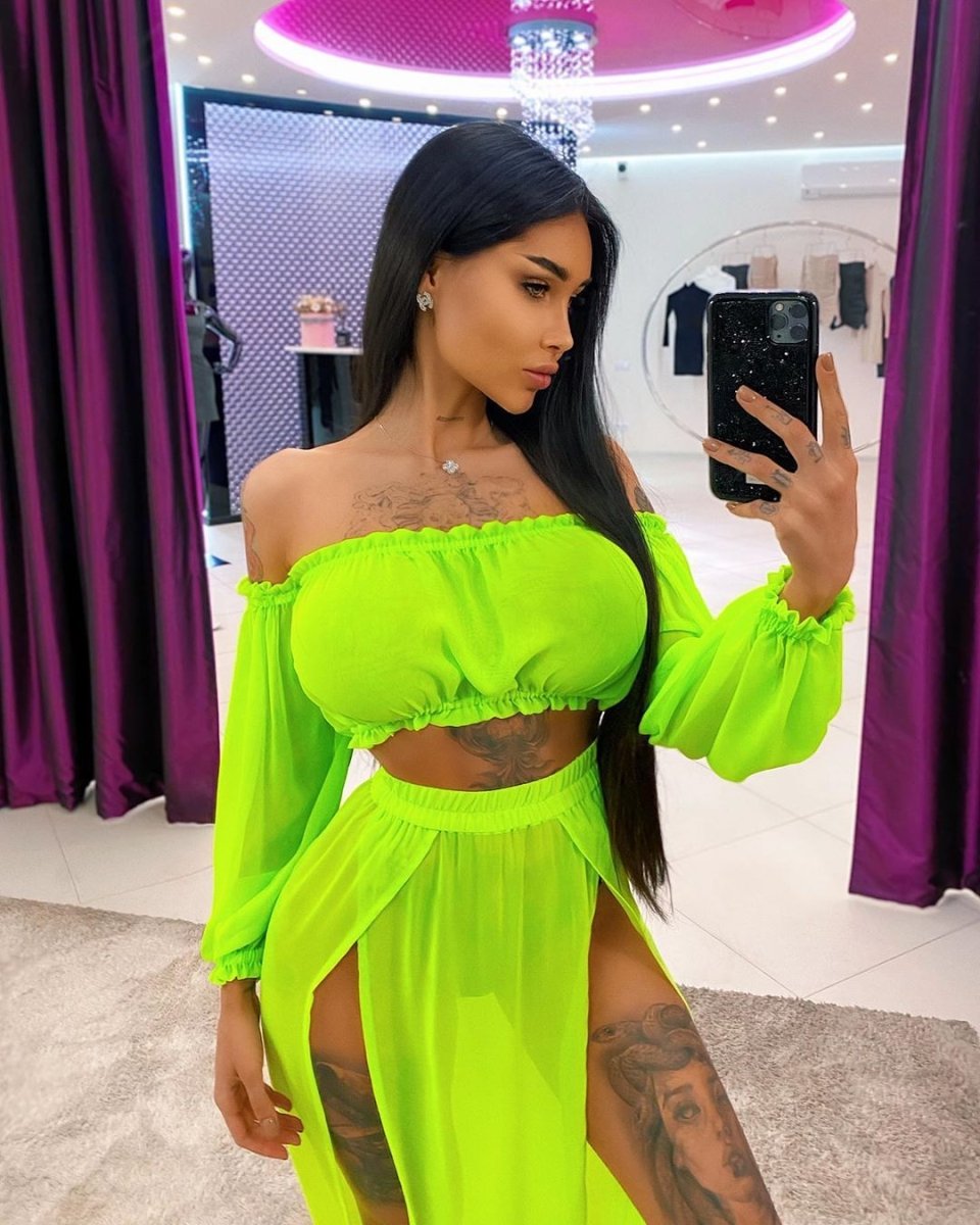 Ancient Energy long sleeve beach dress two-piece set in solid color, lightweight and stylish for beachwear and casual summer outings.