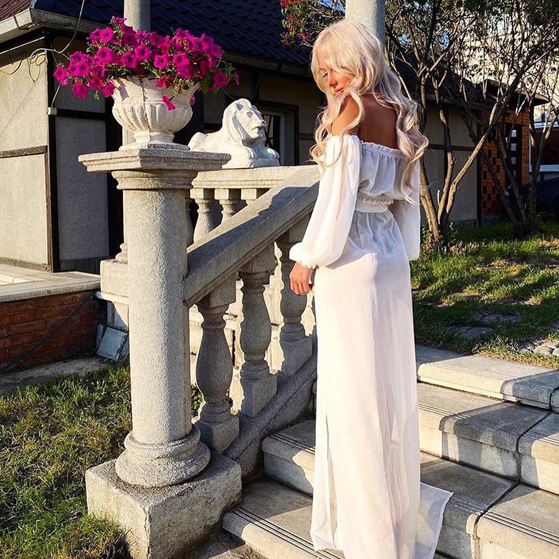 Ancient Energy long sleeve beach dress two-piece solid color, lightweight and stylish for beachwear or casual summer outings.