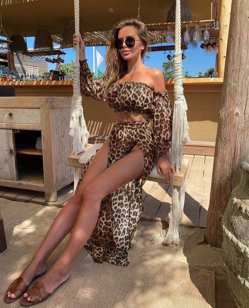 Ancient Energy long sleeve beach dress two-piece set in solid color, lightweight and stylish for beach or summer wear.