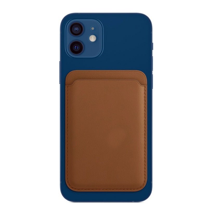 Luxury magnetic leather card holder wallet case for iPhone 14 Pro Max, 13, 12 by Ancient Energy, with card slots and premium leather.