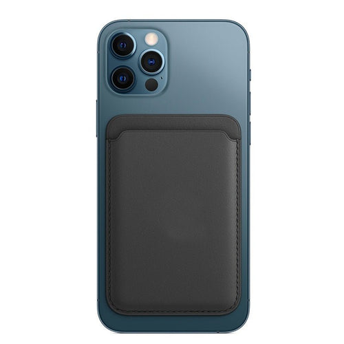 Luxury magnetic leather card holder wallet case for iPhone 14 Pro Max, 13, 12 by Ancient Energy, featuring sleek leather design with card slots.