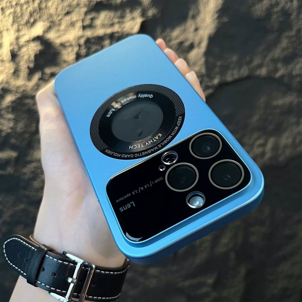 Ancient Energy magnetic suction large window protector phone case with transparent design and secure magnetic closure.