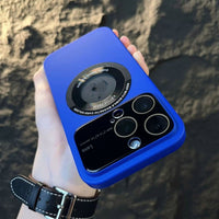 Ancient Energy magnetic suction large window protector phone case attached to a smartphone screen, showcasing its secure fit and design.