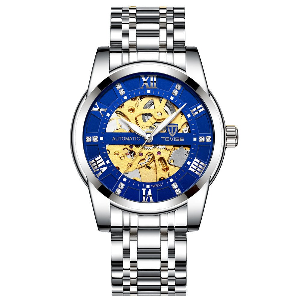 Ancient Energy mechanical watch with a hollowed-out steel bracelet, showcasing a sleek, modern design and detailed craftsmanship.