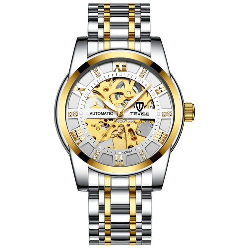 Ancient Energy mechanical watch with a hollowed-out steel bracelet and round dial, showcasing intricate design details.