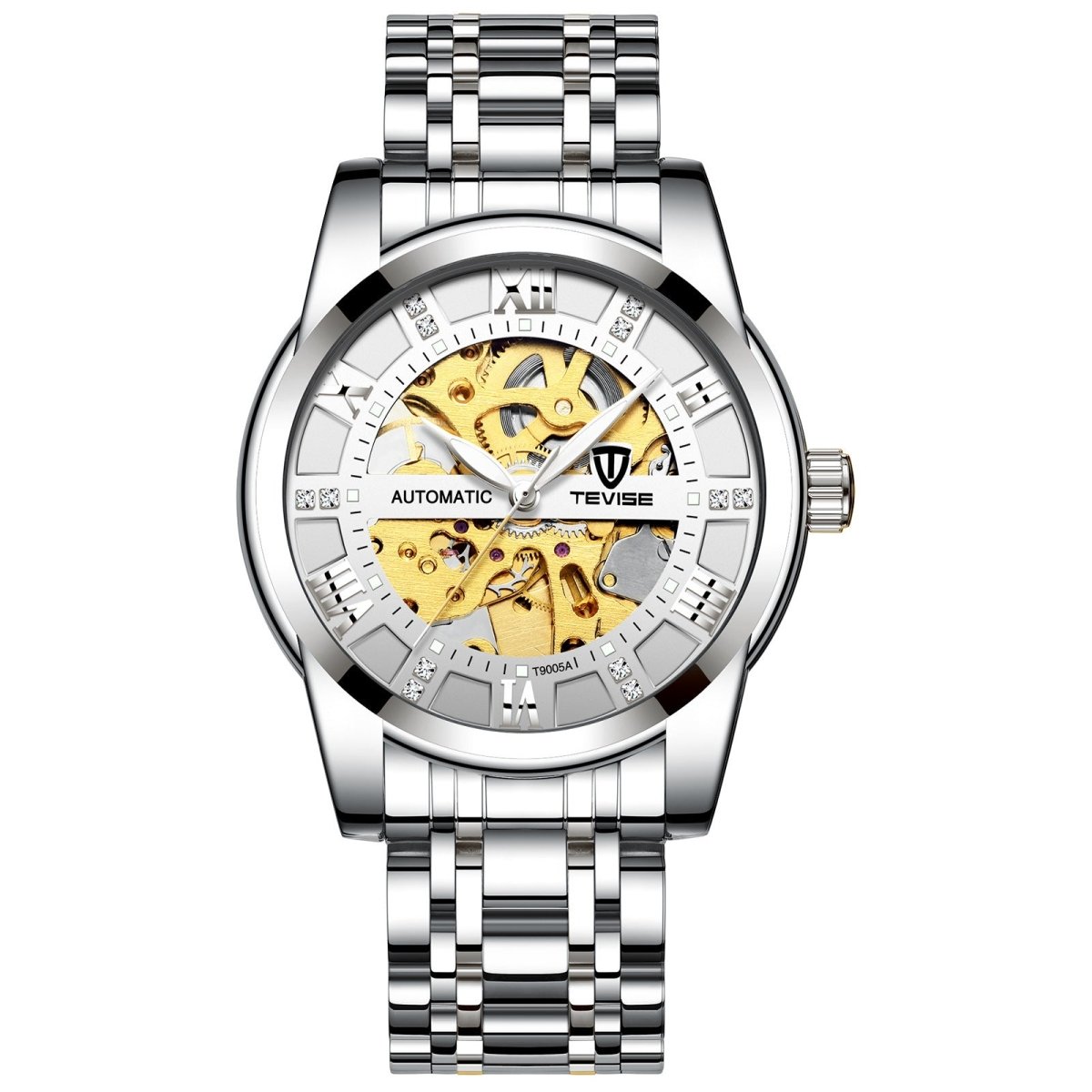 Ancient Energy mechanical watch with a hollowed-out steel bracelet and round dial, showcasing a sleek, modern design.