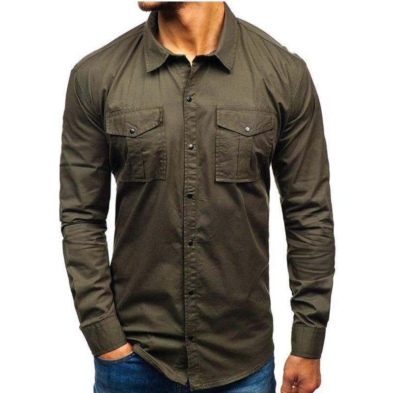 Men's autumn winter cotton long sleeve blouse shirt by Ancient Energy, shown in a classic design suitable for casual wear.