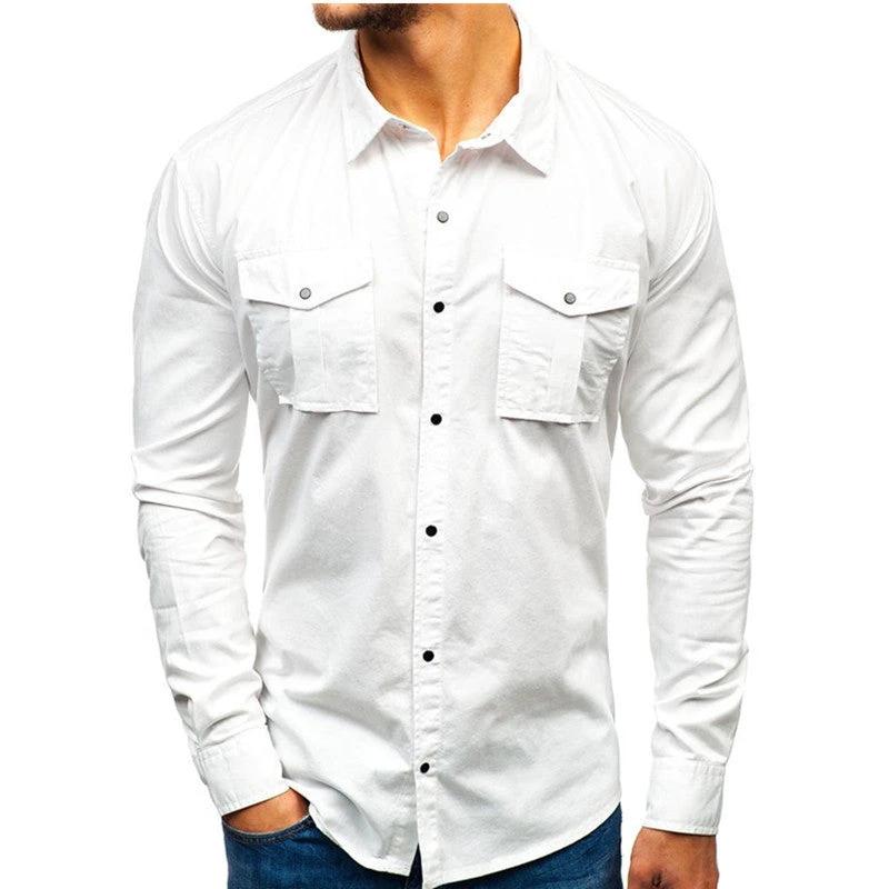 Men's cotton long sleeve blouse by Ancient Energy, suitable for autumn and winter, shown in a casual style.
